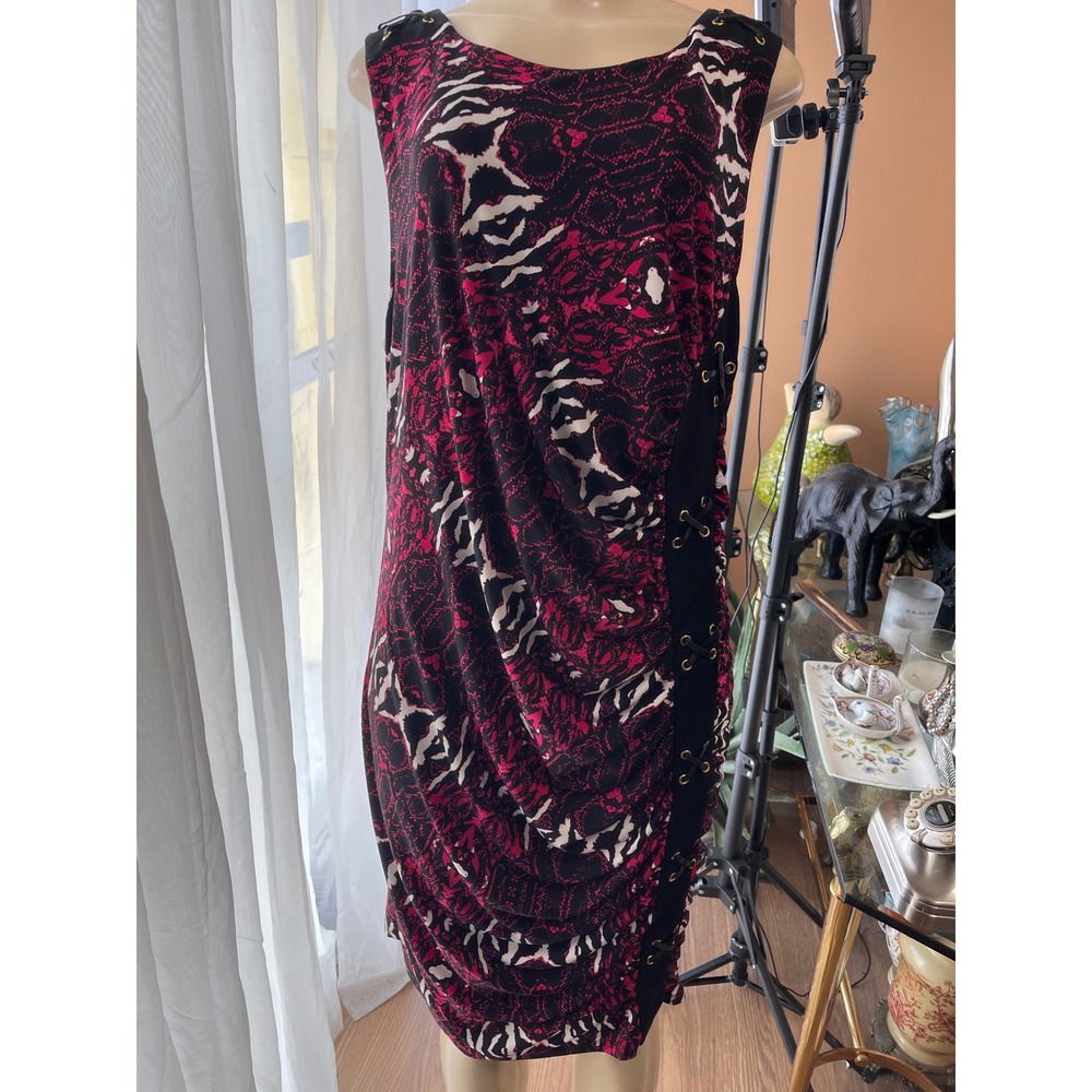 Thalia Sodi Pink Black Animal Print Lace Up Ruched Sheath Dress XL